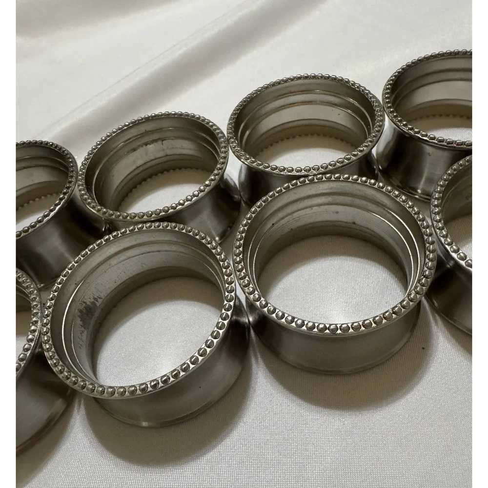 Silver Tone Beaded Edged Napkin Rings Set Of‎ 8
